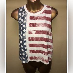 Ing Womens Junior Size M  Stars Red Blue Sleeveless Crop Top Tee Tank
